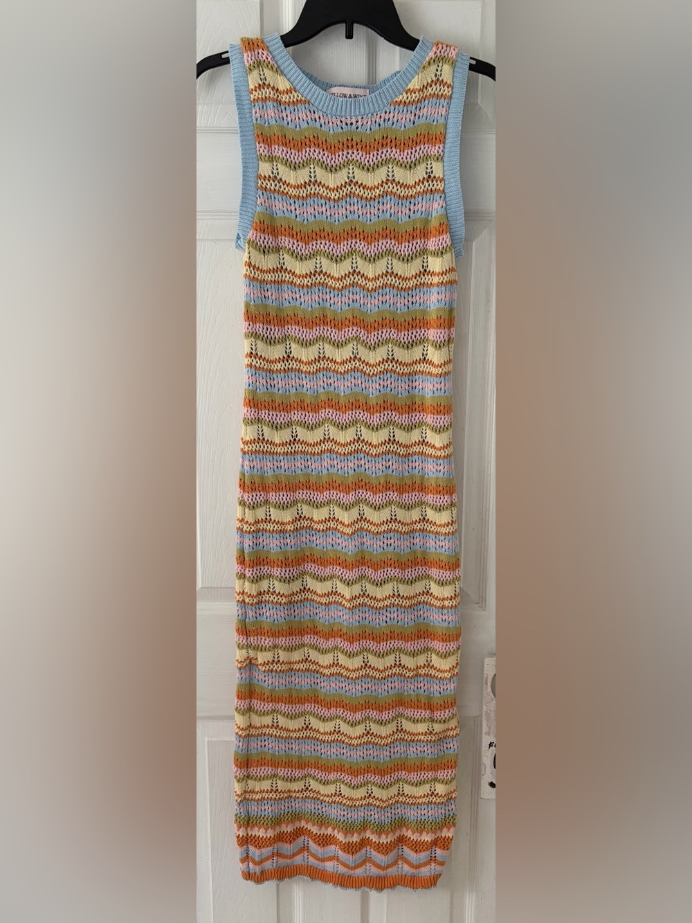 Women's Multicolor Knit Chevron Midi Dress - Cream, Pink, Blue